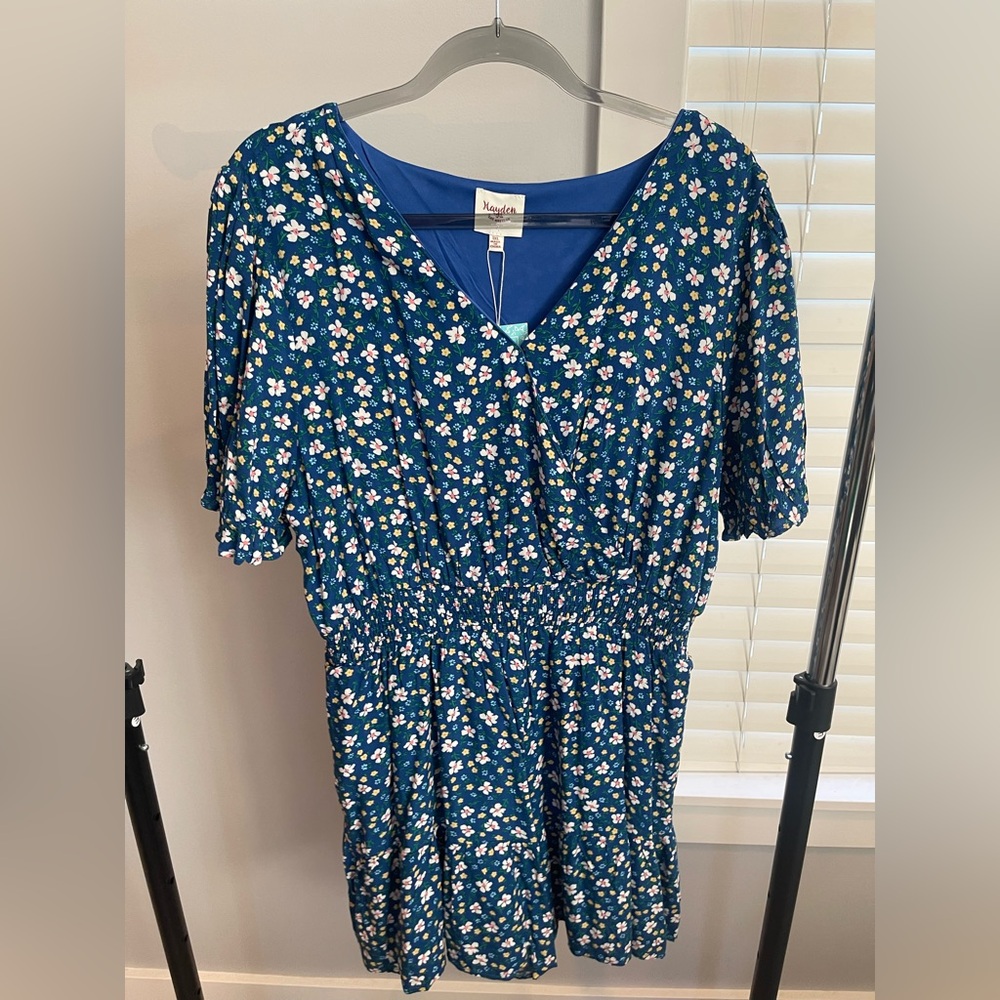 Hayden Los Angeles Teal Blue Floral Wrap Dress